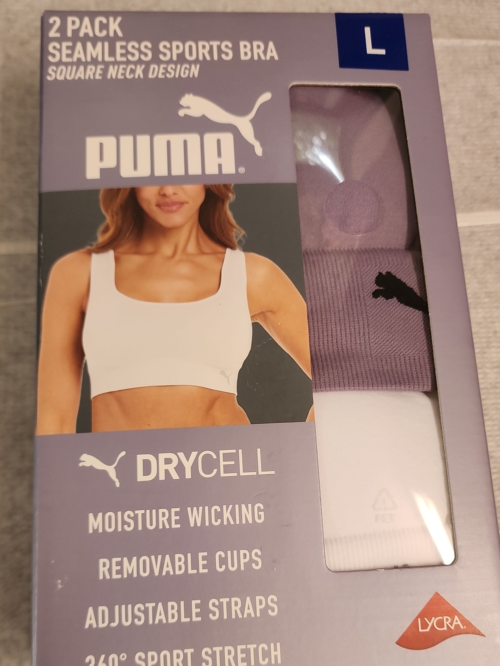 Puma 2-Pack Seamless Sports Bras in Lavender and White